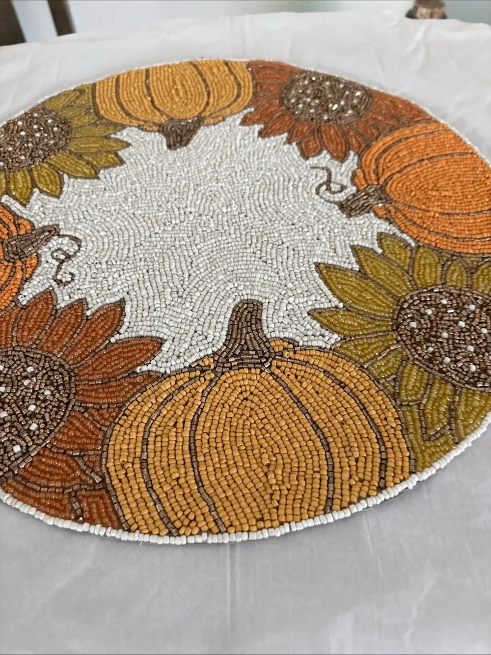 Beaded Pumpkin & Sunflower Table Accent - Orange